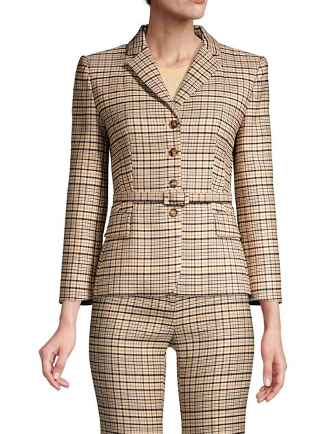 michael kors plaid black and white blazer|Michael Kors ladies raincoats.